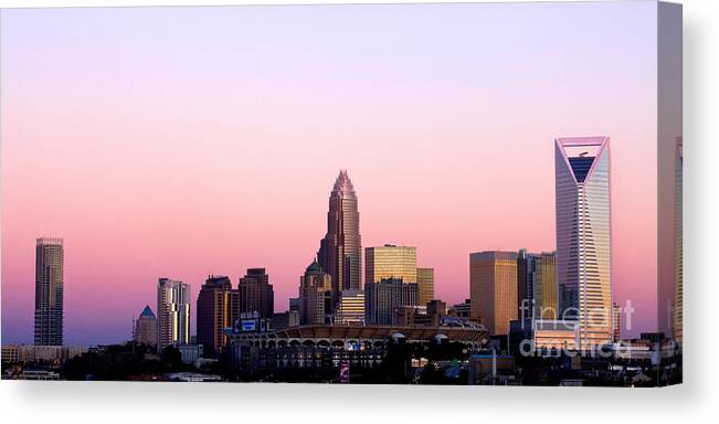 Charlotte Nc Photography Canvas Print featuring the photograph Charlotte Skyline vibrant pink by Patrick Schneider 