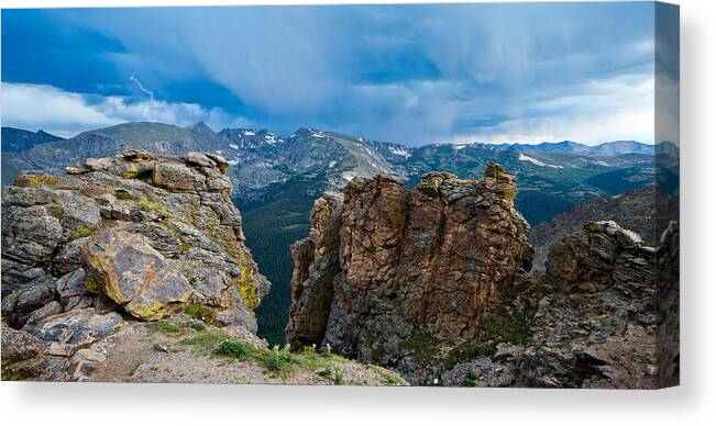 Lightning Canvas Print featuring the photograph Lightning in Rocky Mountain by Adam Pender