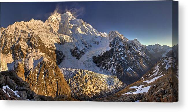 00462440 Canvas Print featuring the photograph Snow Blowing From Summit Ridge Of Mount by Colin Monteath