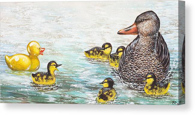 Ducks Canvas Print featuring the painting The Ugly Duckling by Beth Davies