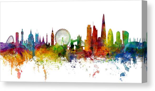 London Canvas Print featuring the digital art London England Skyline Panoramic by Michael Tompsett