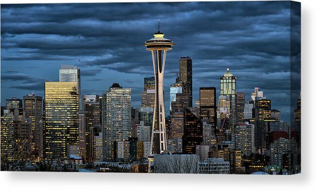 Seattle Canvas Print featuring the photograph Seattle Night #1 by Robert Fawcett