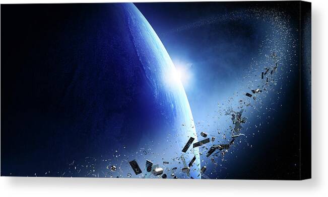 Earth Canvas Print featuring the photograph Space junk orbiting earth #2 by Johan Swanepoel