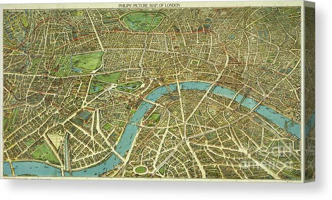  Travel Canvas Print featuring the mixed media 1908 London Vintage Map Poster #1908 by Vintage Treasure
