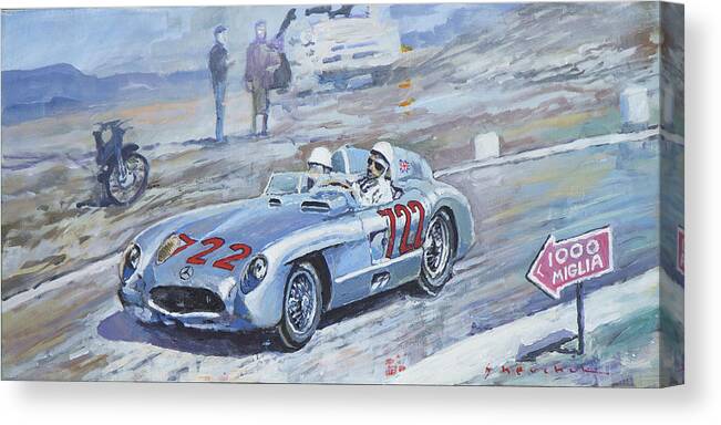 Acrilic Canvas Print featuring the painting 1955 Mercedes Benz 300 SLR Moss Jenkinson winner Mille Miglia 01-02 by Yuriy Shevchuk
