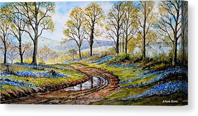 Bluebells In The New Forest Canvas Print featuring the painting Bluebells in the New Forest #4 by Andrew Read