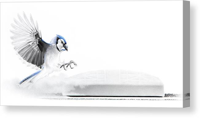 Blue Canvas Print featuring the drawing 4th Inning - Blue Steal by Stirring Images