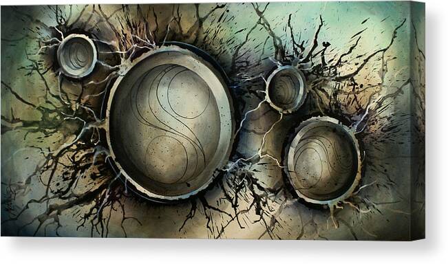 Abstract Design Blues Grays Browns Circles Spheres Round Modern Contemporary Decor Design Canvas Print featuring the painting Abstract Design 45 by Michael Lang
