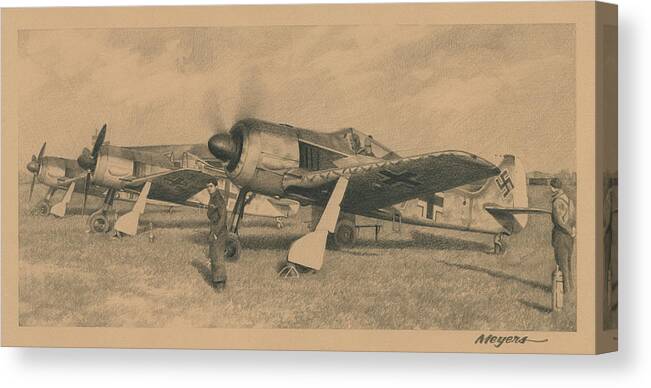 Fw 190 Canvas Print featuring the drawing Aufwachen Die Wurger by Wade Meyers