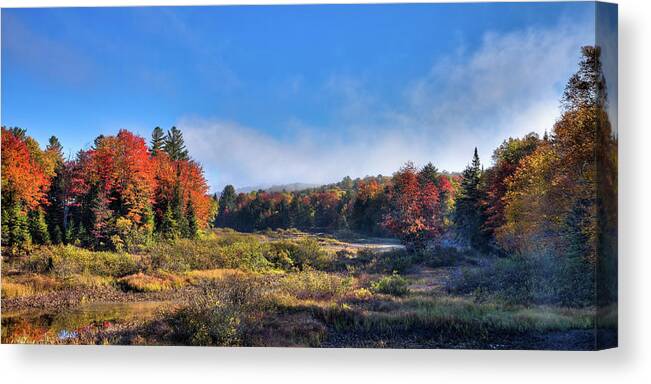 David Patterson Canvas Print featuring the photograph Autumn Panorama at the Green Bridge by David Patterson