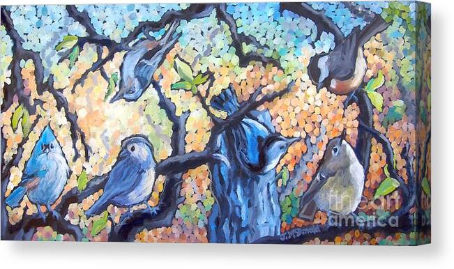 Birds Canvas Print featuring the painting Backyard Gang by Janet McDonald