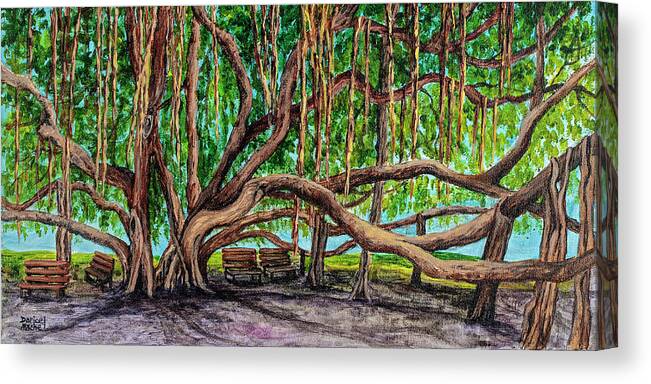 Banyan Tree Park Canvas Print featuring the painting Banyan Tree Park by Darice Machel McGuire