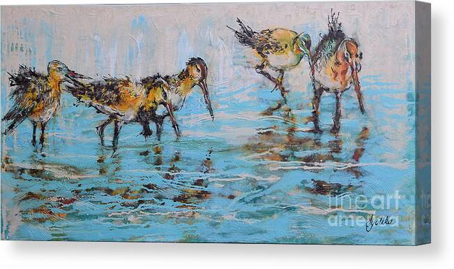  Canvas Print featuring the painting Black-Tailed Godwits by Jyotika Shroff