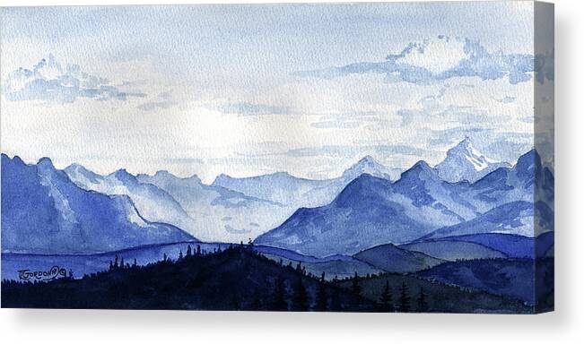Tim Canvas Print featuring the painting Blue mountains by Timithy L Gordon