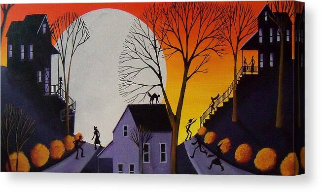 Art Canvas Print featuring the painting Candy Run - Halloween landscape by Debbie Criswell