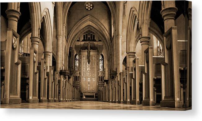 Sepia Canvas Print featuring the photograph Church Aisle by Andrew Dickman