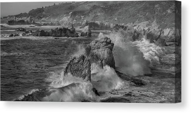 Big Sur Canvas Print featuring the photograph Crashing Waves Big Sur CA BW by Steve Gadomski