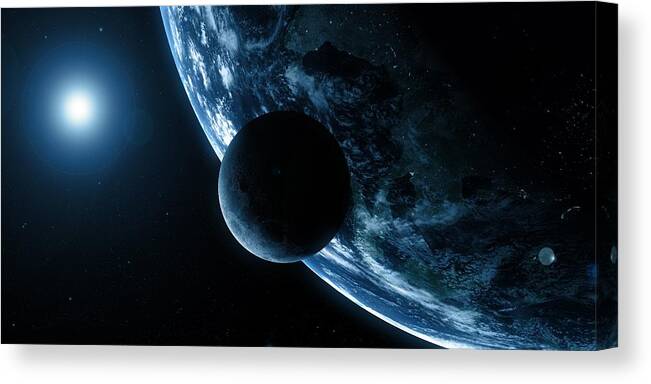 Artwork Canvas Print featuring the photograph Earth And Moon, Artwork by Sciepro