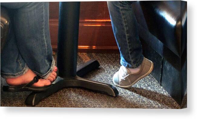 Feet Canvas Print featuring the photograph Feet In A Booth by Amy Hosp