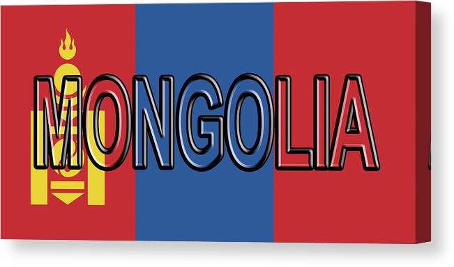 Asia Canvas Print featuring the digital art Flag of Mongolia Word. by Roy Pedersen