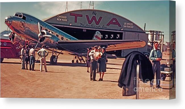 Historic Airplane Canvas Print featuring the photograph Fly TWA The Lindberg Line by Henry Bosis by Rolf Bertram
