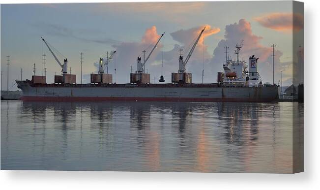 Bulk Carrier Canvas Print featuring the photograph Force Ranger Loading at Dawn by Bradford Martin