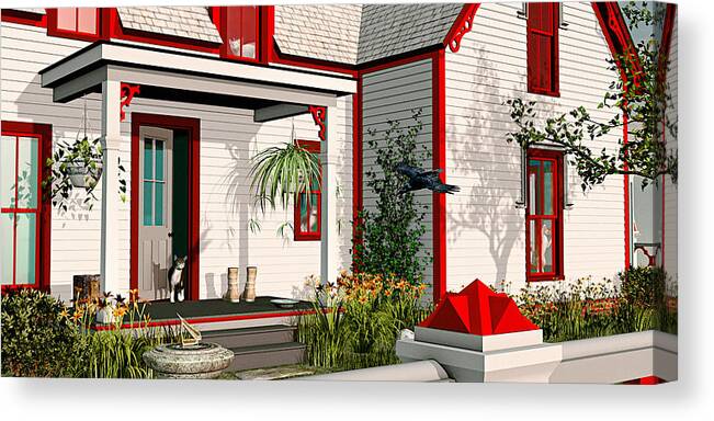 Victorian House Canvas Print featuring the painting Gothic Cat House by Peter J Sucy