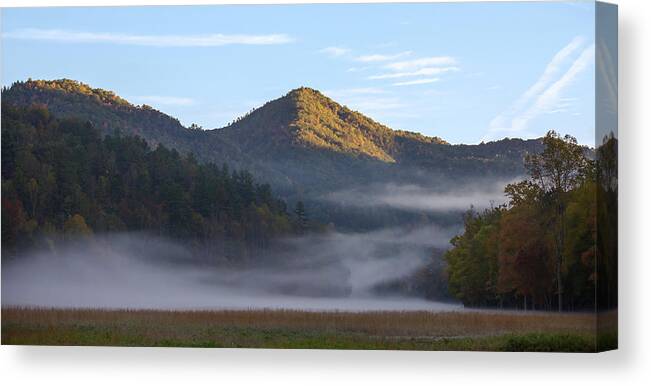 Mountains Canvas Print featuring the photograph Ground Fog in Cataloochee Valley - October 12 2016 by D K Wall