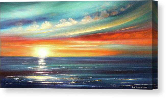 Brown Canvas Print featuring the painting Here It Goes - Panoramic Sunset by Gina De Gorna