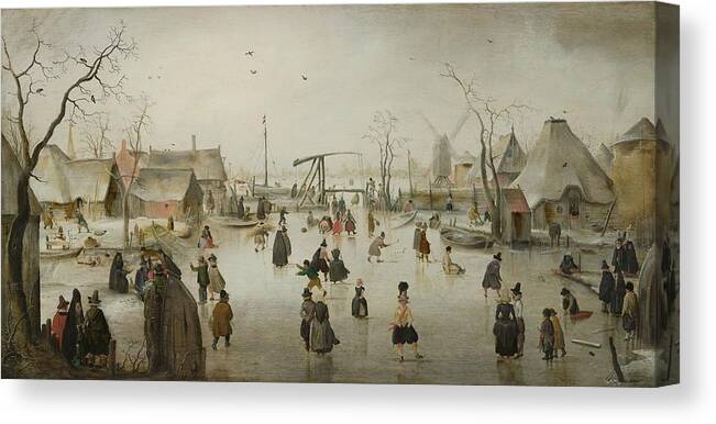 Hendrick Avercamp Canvas Print featuring the painting Ice-skating in a Village, 1610 by Vincent Monozlay