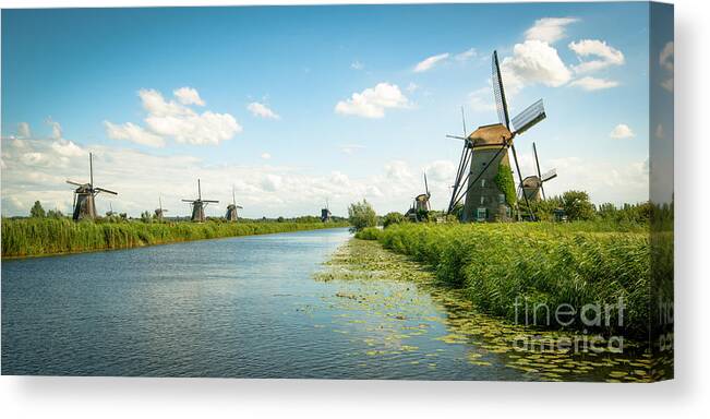Europe Canvas Print featuring the photograph idyllic Kinderdijk by Hannes Cmarits