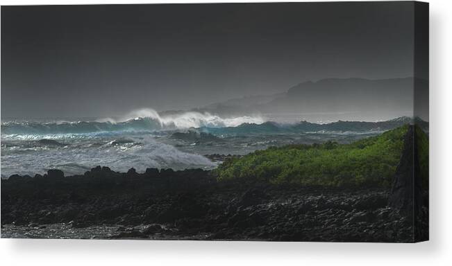 Churning Breaker Canvas Print featuring the photograph Illuminated Breaking Wave by Frank Wilson