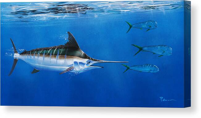 Marlin Canvas Print featuring the digital art In Pursuit by Kevin Putman