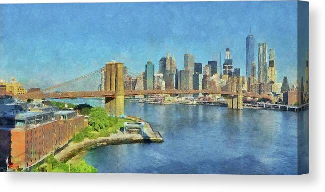Brooklyn Bridge Canvas Print featuring the digital art Lower Manhattan and the Brooklyn Bridge by Digital Photographic Arts