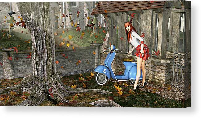 Vespa Canvas Print featuring the photograph Melanie Rode Her Vespa To Vespers by Peter J Sucy