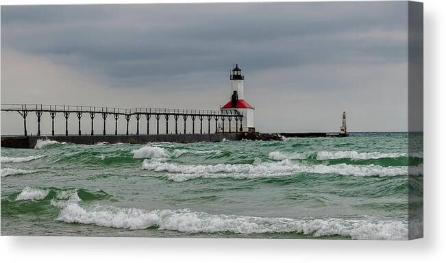 Lighthouse Canvas Print featuring the photograph Michigan City East Pier Light by Steve L'Italien