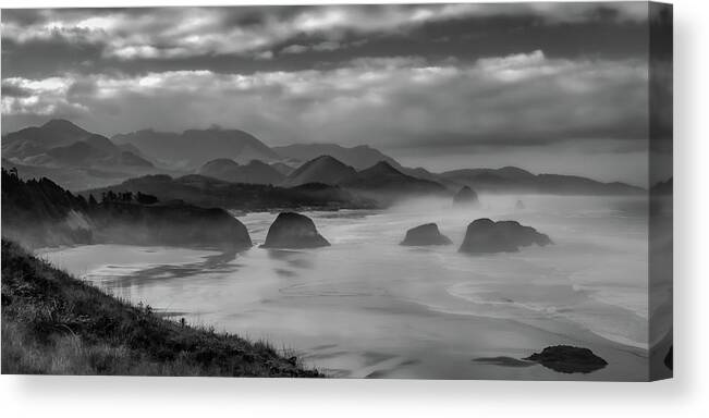 Cannon Beach Canvas Print featuring the photograph Misty Morning by Don Schwartz