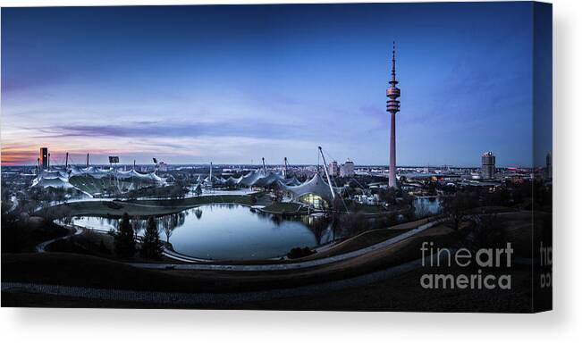 2x1 Canvas Print featuring the photograph Munich - watching the sunset at the Olympiapark by Hannes Cmarits