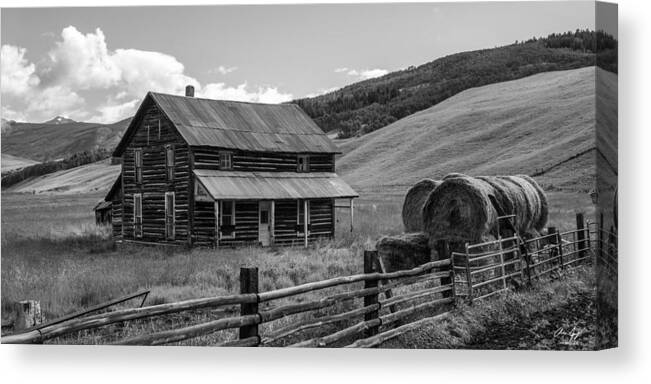 Farm Canvas Print featuring the photograph Old Farm House Black and White by Aaron Spong