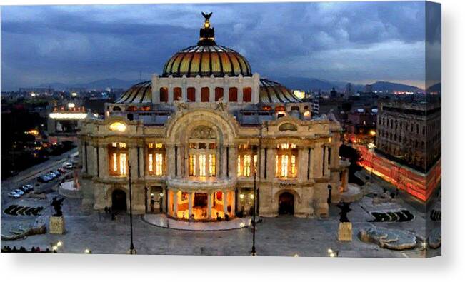 Rafael Salazar Canvas Print featuring the digital art Palacio de Bellas Artes Mexico by Rafael Salazar