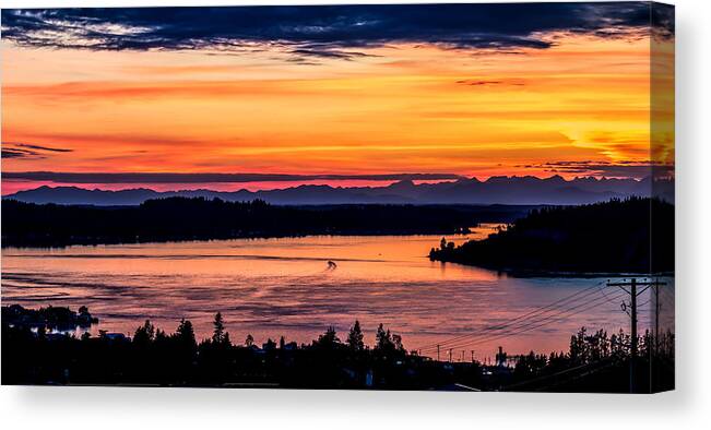 Hale Canvas Print featuring the photograph Panoramic Sunset over Hail Passage E Series on the Puget Sound by Rob Green