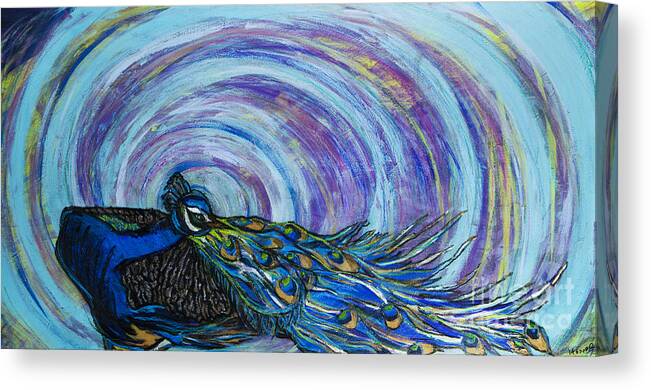 Peacock Canvas Print featuring the painting Psychedelic Peacock by Rebecca Weeks