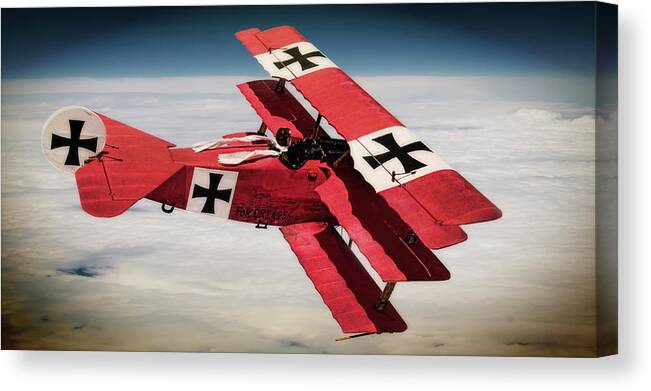 Red Baron Canvas Print featuring the photograph Red Baron Panorama - Lord of the Skies - Lomo Version by Weston Westmoreland