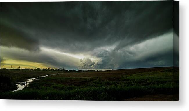 Storm Canvas Print featuring the photograph Rural Spring Storm over Chester Nebraska by Art Whitton