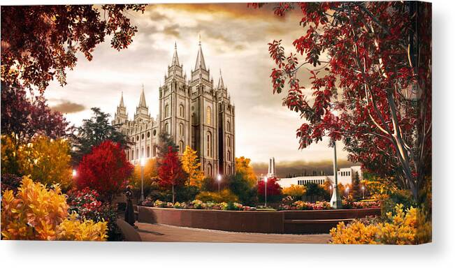 Salt Lake Canvas Print featuring the painting Salt Lake Temple - Autumn by Brent Borup