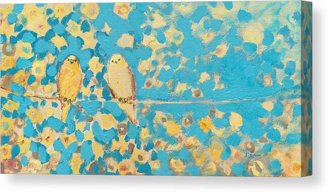 Impressionist Canvas Print featuring the painting Sharing a Sunny Perch by Jennifer Lommers