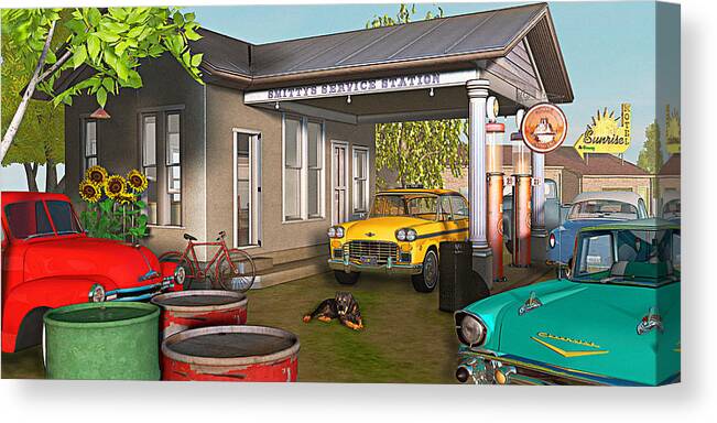 Antique Cars Canvas Print featuring the photograph Sunrise at Smittys by Peter J Sucy