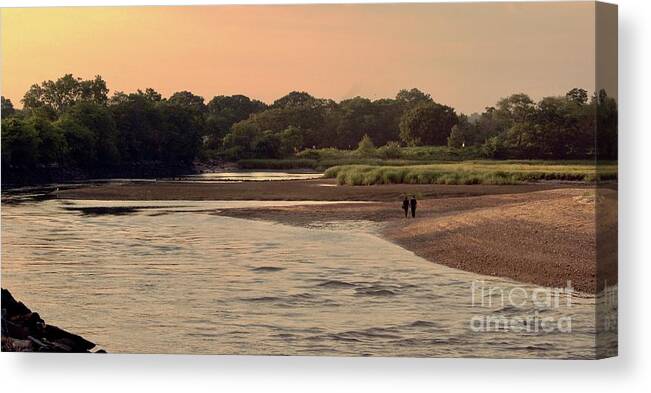 Marshland Canvas Print featuring the photograph Sunset Stroll in the Marshes by Margie Avellino