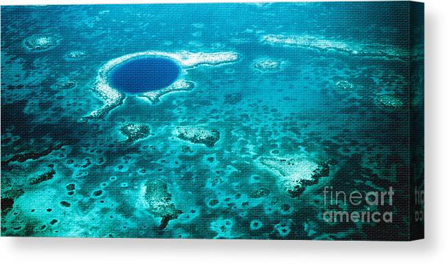 Aerial Photography Canvas Print featuring the photograph The Blue Hole by Lawrence Burry