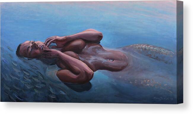 Lady Canvas Print featuring the painting The dreaming mermaid by Marco Busoni